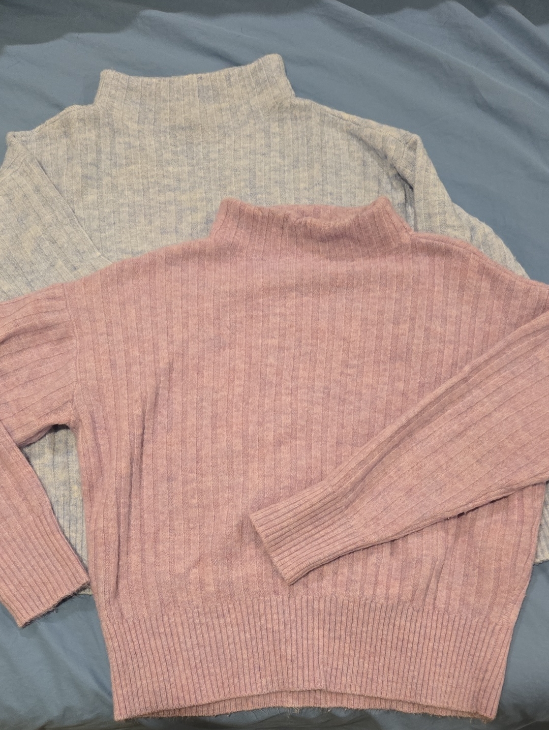Loft Ribbed Mock Neck Sweaters In Lavender And Light Blue